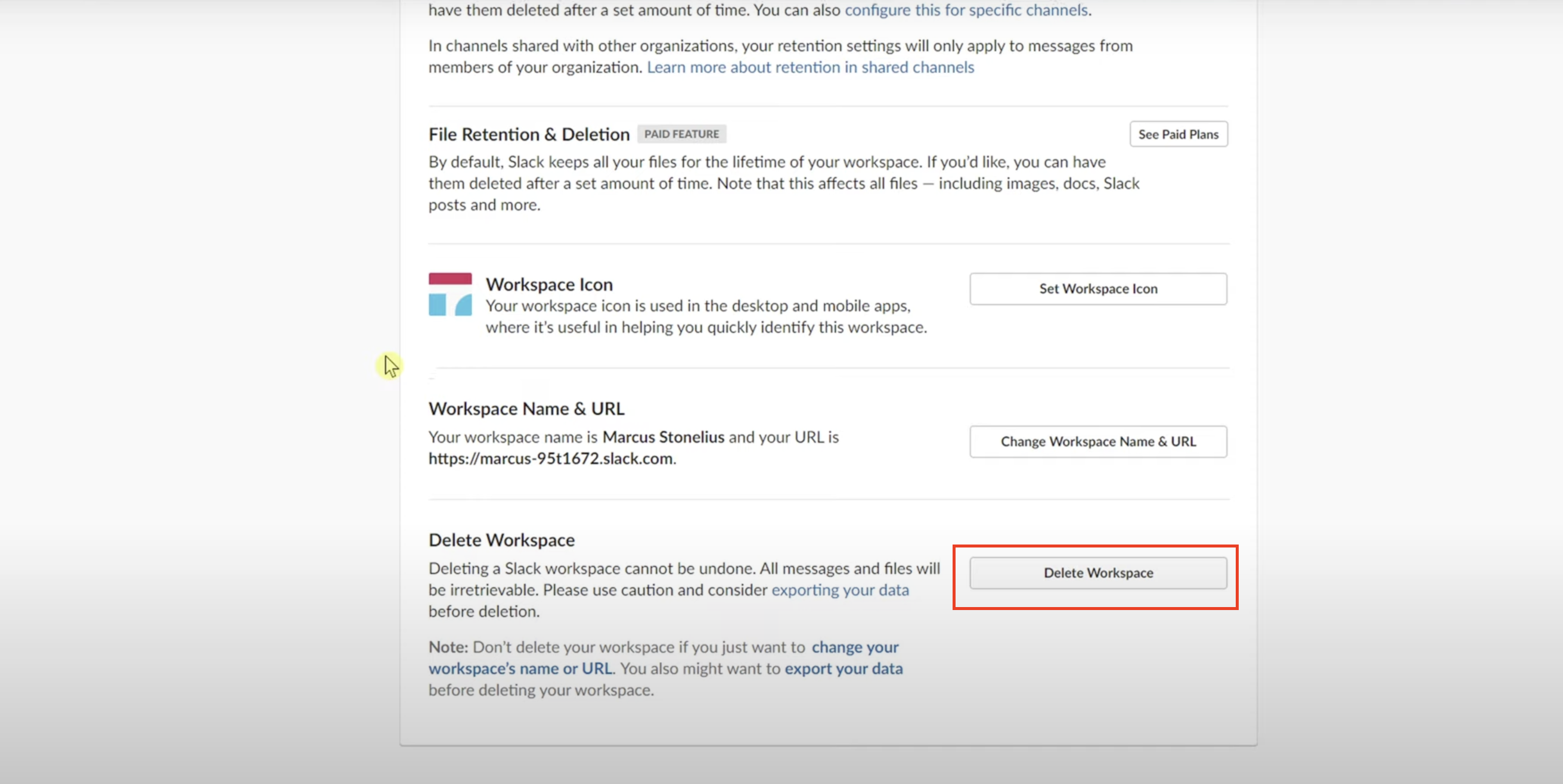 how to delete slack workspace step 4